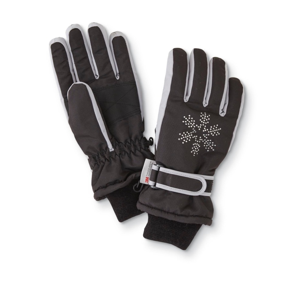 3M Thinsulate Women’s Insulated Ski Gloves Fleece Lined, Black Snowflake, S/M